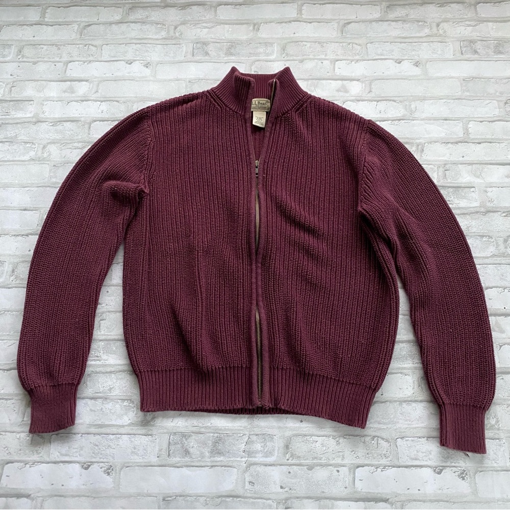 L.L. Bean Unisex Zip Cardigan - Wine size M